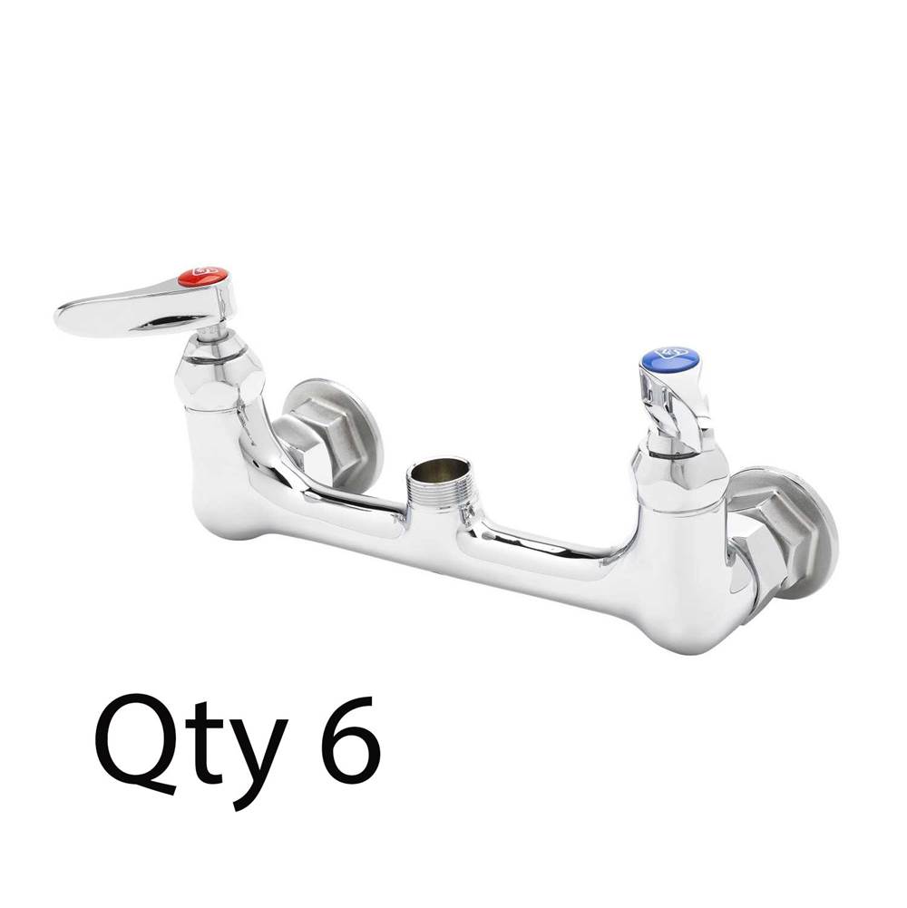T&S Brass Double Pantry Rigid Base Faucet, Wall Mount, 8'' Centers, Less Nozzle (Qty. 6)