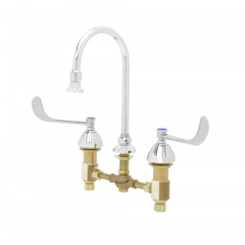 T&S Brass Medical Faucet, Concealed Body, 8'' Centers, 6'' Handles, Swivel/Rigid GN w/ Rosespray
