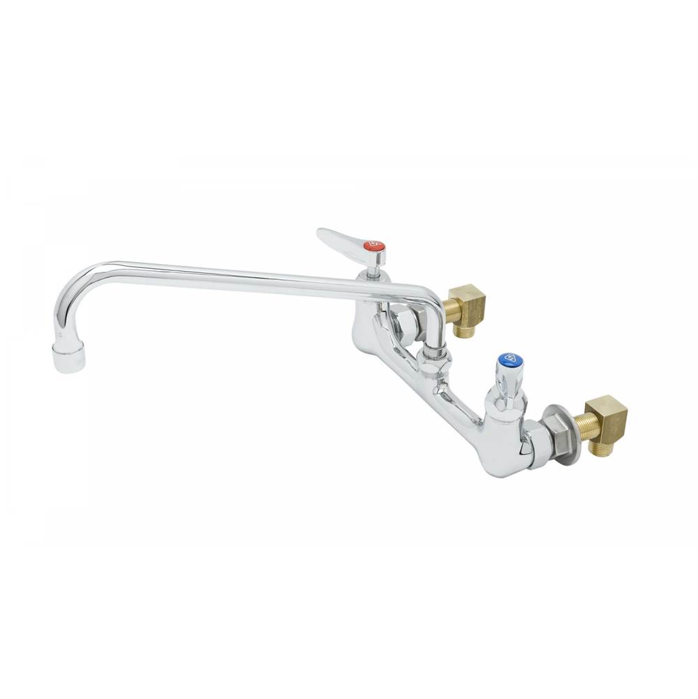 T&S Brass 8'' Wall Mount Mixing Faucet, Ceramas, 14'' Swing Nozzle, Lever Handles, Inlet Elbow Kit