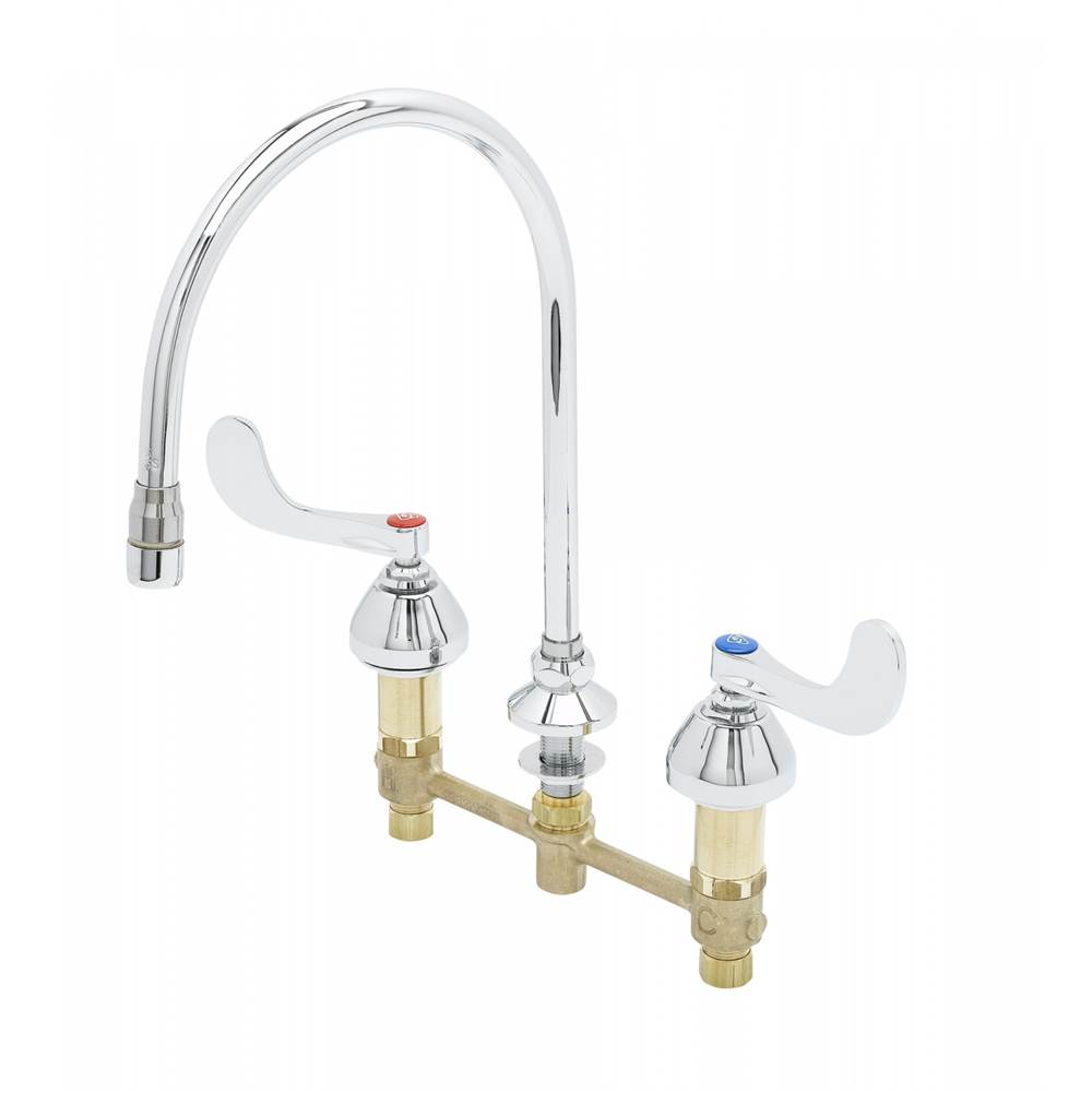 T&S Brass Medical Faucet, 8'' Centers, 135X Swivel Gooseneck, Non-Splash Aerator, Ceramas, 4'' Handles
