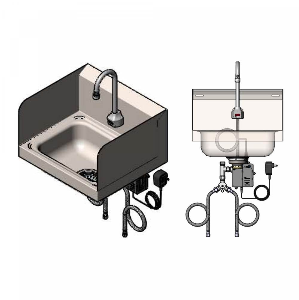 T&S Brass Sink Package: Hand Wash Sink w/ Drain Assembly and Side Shields & EC-3101 Sensor Faucet
