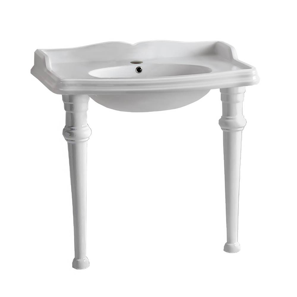 Whitehaus Collection Isabella Collection 40'' Rectangular Console Sink with integrated oval bowl, backsplash and ceramic leg support