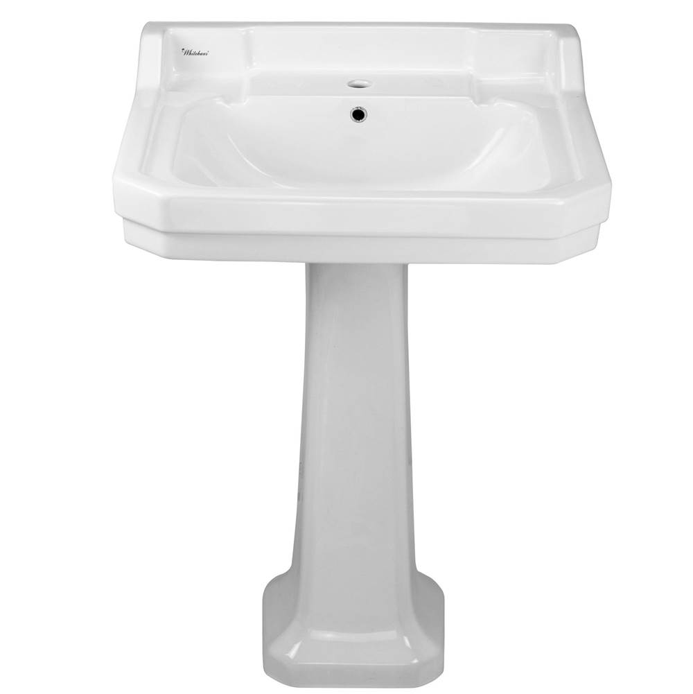 Whitehaus Collection Isabella Collection Traditional Pedestal with Integrated Large Rectangular Bowl, Backsplash, Dual Soap Ledges, Decorative Trim and Overflow
