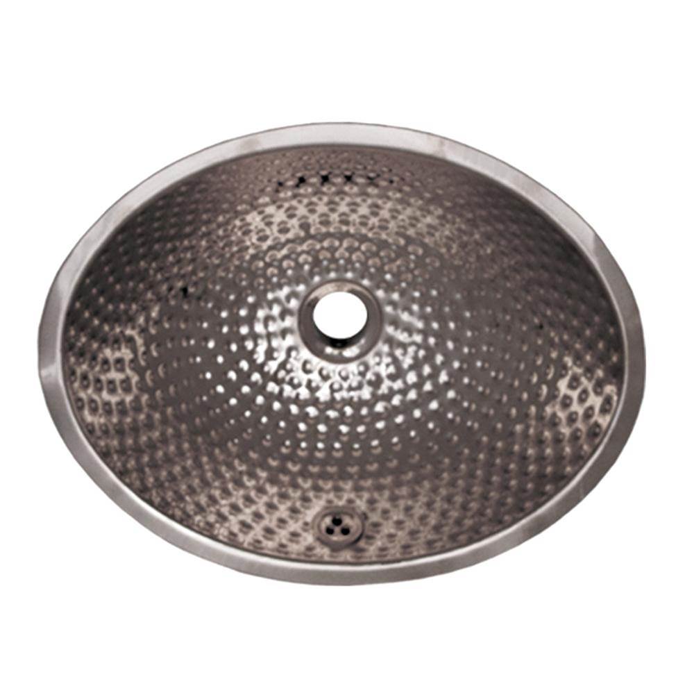 Whitehaus Collection Decorative Oval Ball Pein Hammered Textured Undermount Basin with Overflow and a 1 1/4'' Center Drain