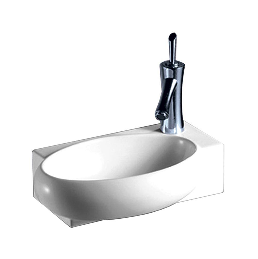 Whitehaus Collection Isabella Collection Rectangular Wall Mount Bathroom Basin with Integrated Oval Bowl and Right Offset Single Faucet Hole