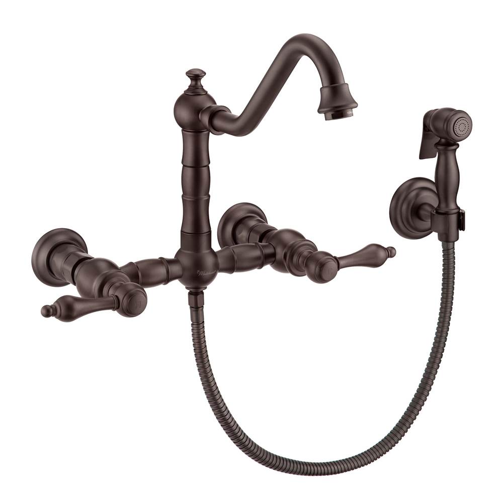 Whitehaus Collection Vintage III Plus Wall Mount Faucet with a  Long Traditional Swivel Spout, Lever Handles and Solid Brass Side Spray
