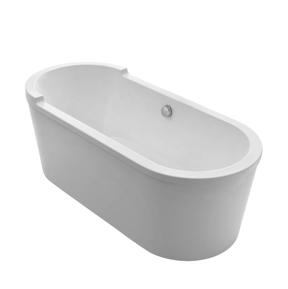 Whitehaus Collection Bathhaus Oval Double Ended Single Sided Armrest Freestanding Lucite Acrylic Bathtub with a Chrome Mechanical Pop-up Waste and a Chrome Center Drain with Internal Overflow