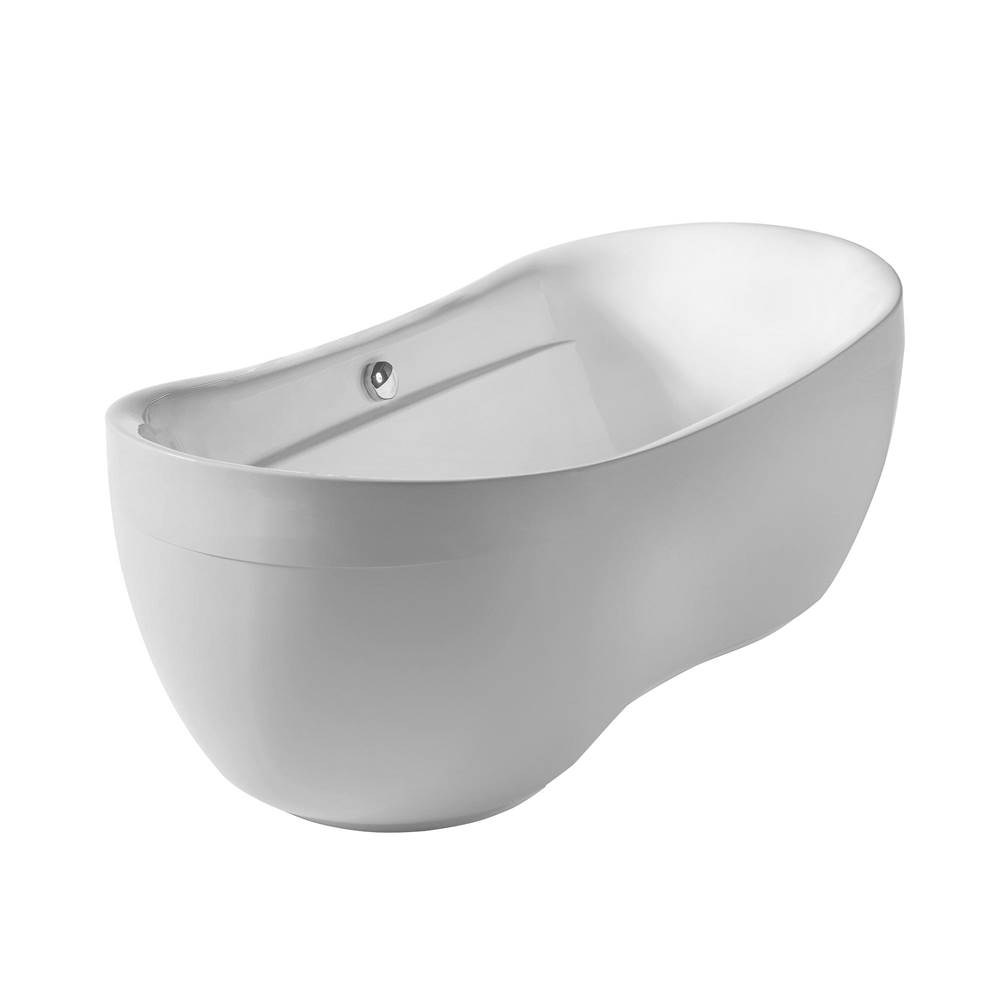 Whitehaus Collection Bathhaus Oval Double Ended Lucite Acrylic Freestanding Bathtub with Curved Rim and a chrome mechanical pop-up waste and chrome center drain with internal overflow