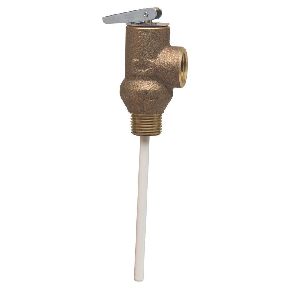 Watts 1/2 In Bronze Self Closing Temperature and Pressure Relief Valve, 150 psi, 210 degree F, 8 In Extension Thermostat