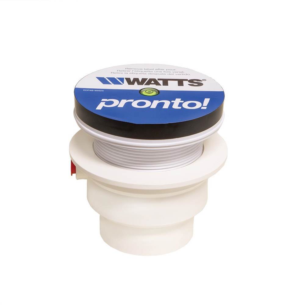 Watts PVC Pronto Floor Drain, Pre/Post-Pour Adjustable, Leveling Shims/Bubble, Anchor Flange, 5 IN NB Strainer, 2 IN SW Outlet