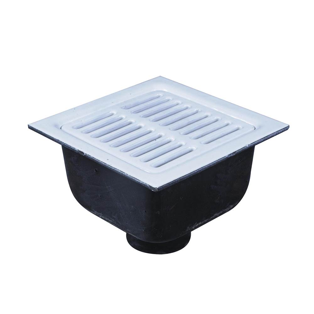 Watts Floor Sink, 4 IN Pipe, 12 IN Square x 6 IN Deep Porcelain Enamel Coated Cast Iron Grate, Dome Bottom Strainer, Push On